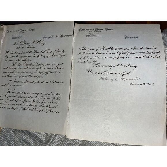 1901 Springfield MA Cooley’s Hotel Owner President McKinley Assassination Letter - Picture 1 of 4